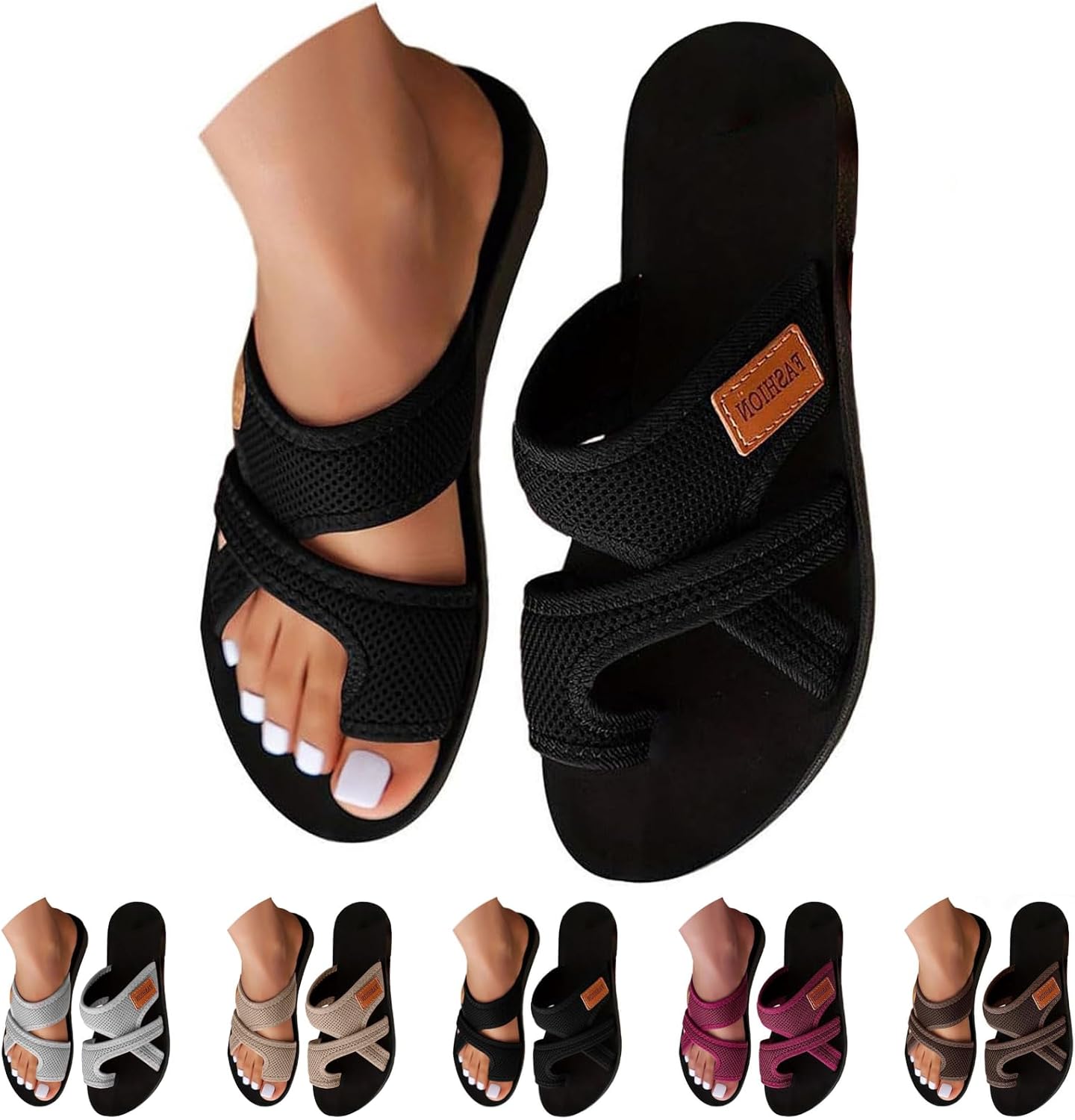 Orthopedic Sandals for Women 2026 Comfortable Spring Shoes Beach Flip Flops Casual Mesh Flats Toe Ring Slippers