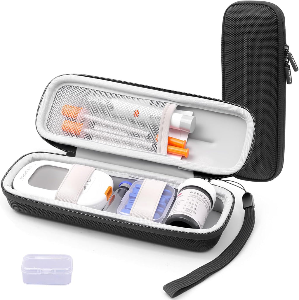 Krypthos Diabetes Supply Case, Hard Travel Carrying Case for Blood Glucose Meter, Insulin Pen, Syringe, Lancets, Lancing Device & More, Portable Storage Organizer Bag for Diabetic Test Kit