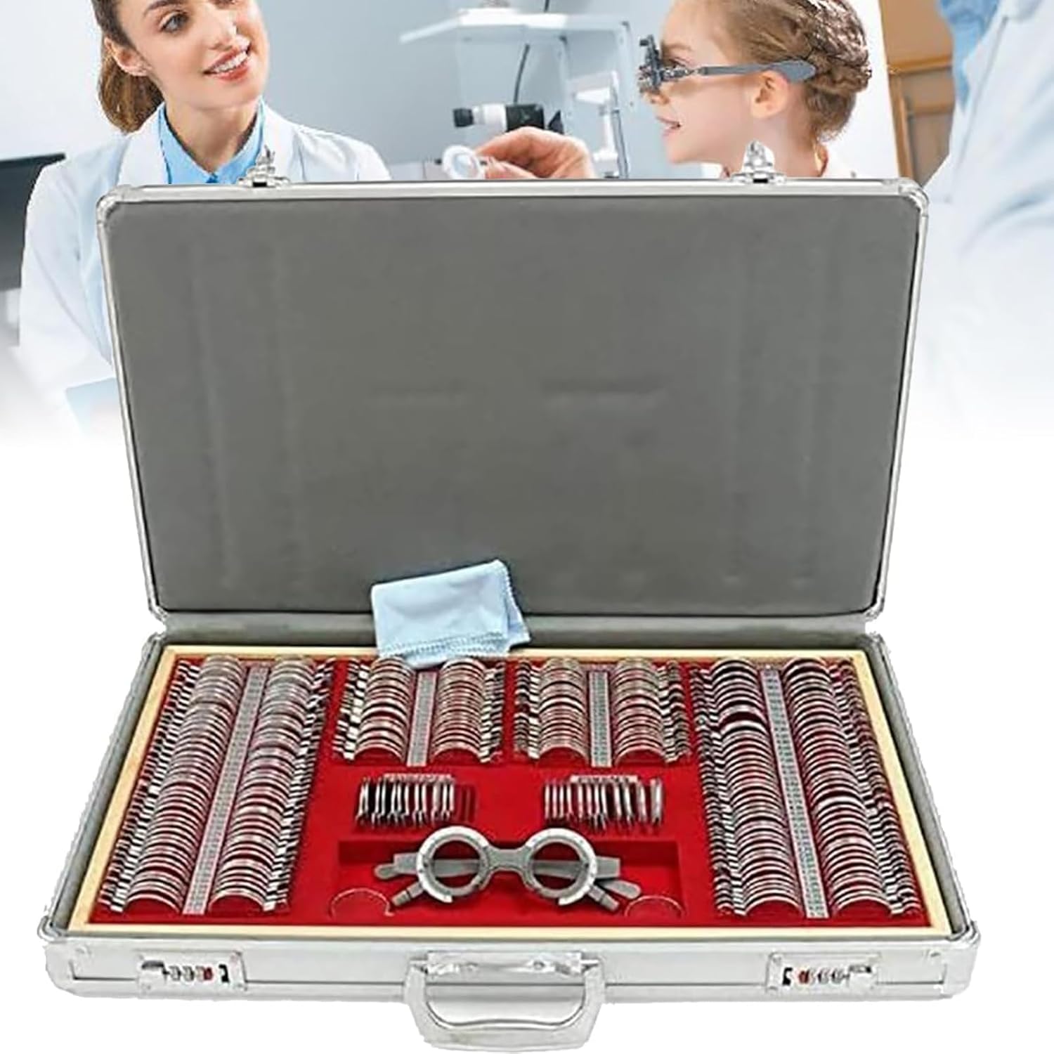 266 Pcs Optical Trial Lens Set Optometry Kit, Metal Optical Trial Lens Set, Metal Rim Aluminum Case Trial Frame