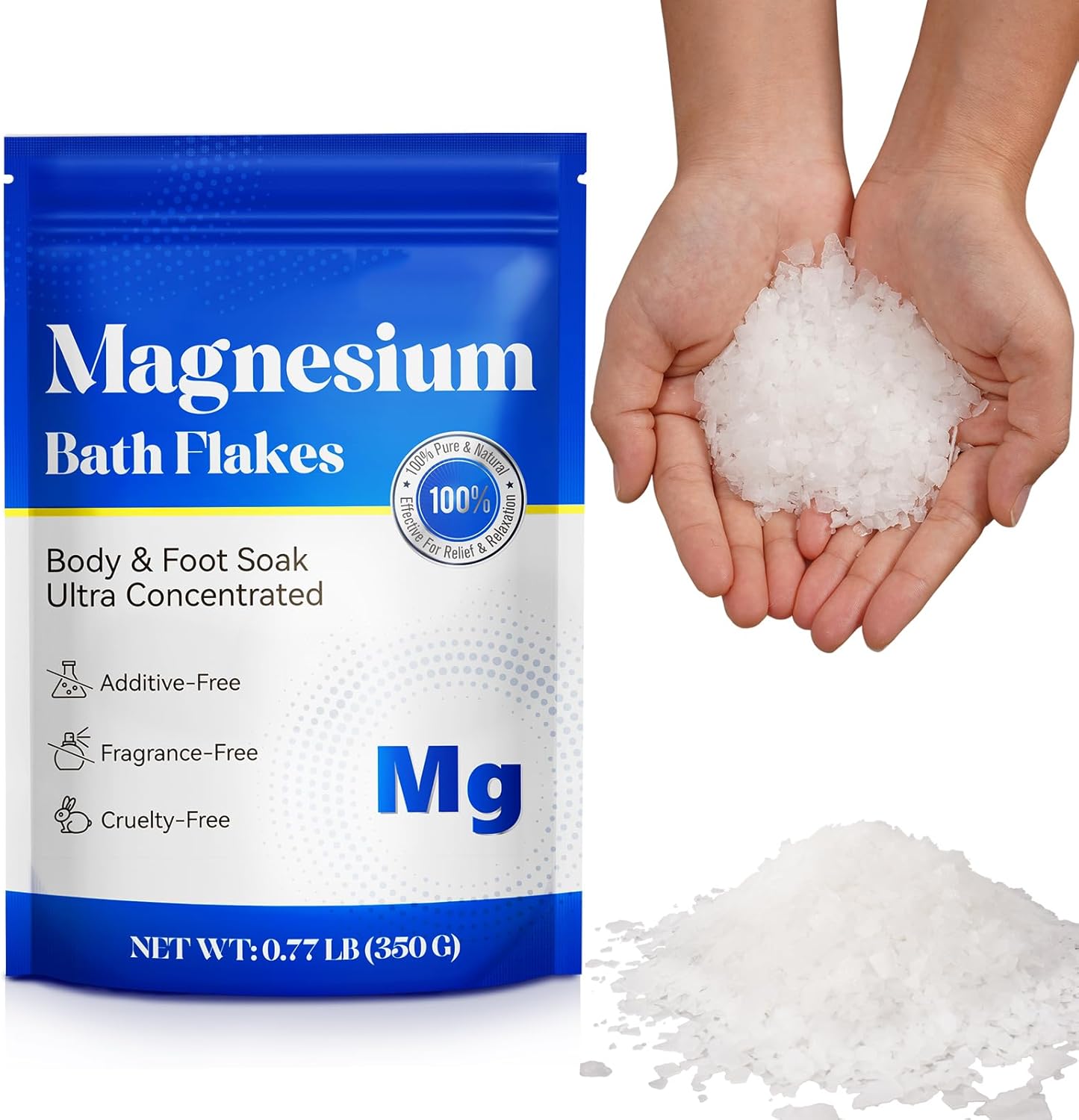 Magnesium Flakes for Bath Ultra Pure Magnesium Chloride Flakes Organic Highly Concentrated Use for Magnesium Bath Body Soak or Foot Soak - Hydration Skin 350g