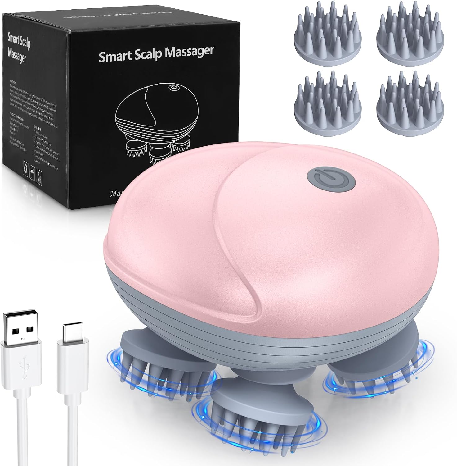 Upgraded Handheld Cat Massager Dog, Electric Pet Massager for Christmas Gifts, with 4 Massage Heads, Cat Head and Back Scratcher for Relieving Tight Stiffness Muscles, Promote Bonding (Pink)