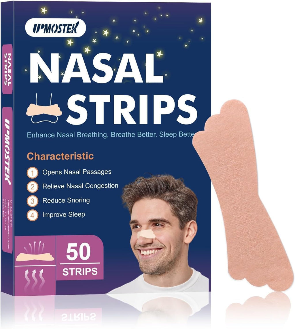 50Pcs Nasal Strips for Snoring, Extra Strength Nose Strips Breathing, Nose Tape for Sports and Sleep, Anti Snoring Strips Help Stop Snoring and Nasal Congestion Relief