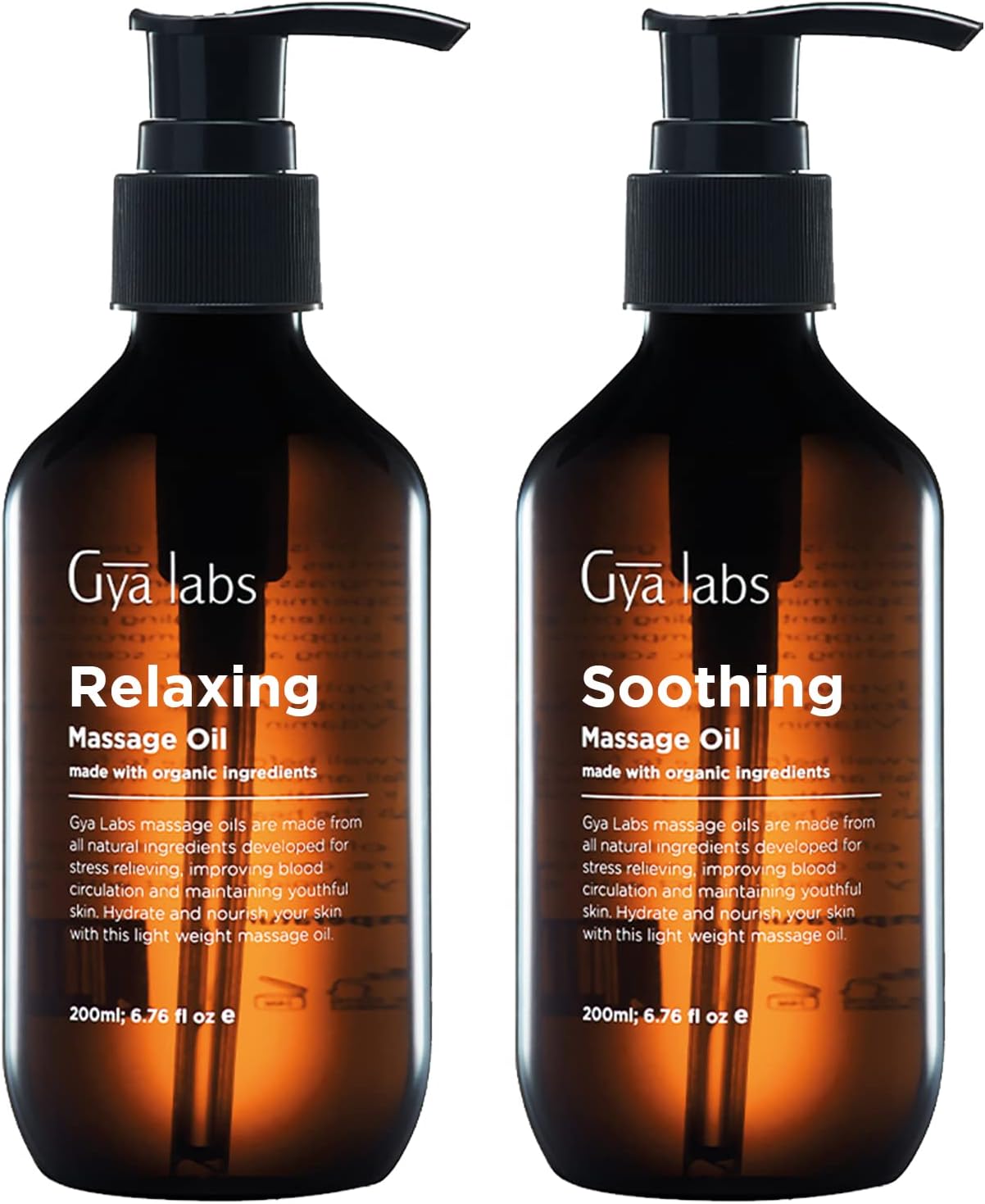 Relaxing Massage Oil & Soothing Massage Oil Set - Aromatherapy Grade Essential Oils Set - 2x200ml - Gya Labs