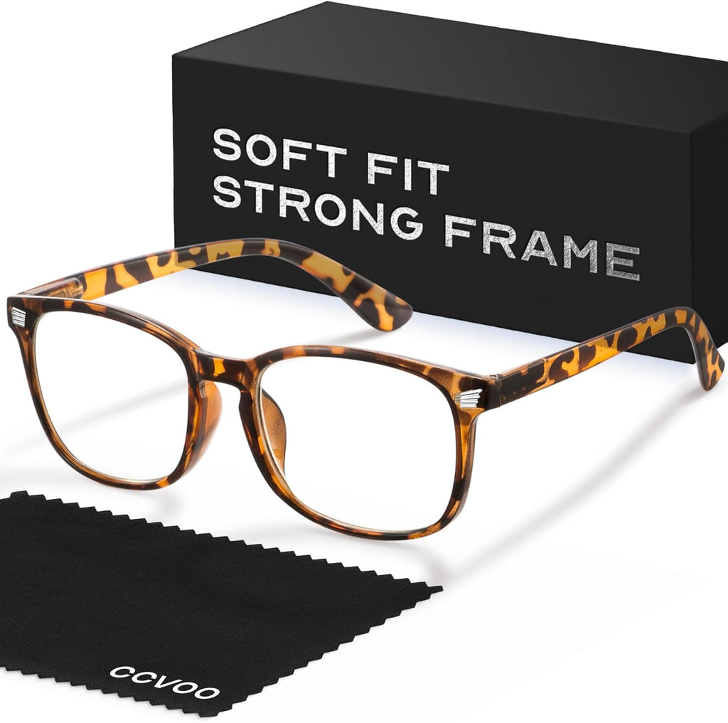 CCVOO Stylish Print Reading Glasses - Blue Light Filter and UV Protection, Square Frames - Readers for Women
