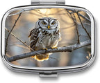 Owl on A Branch Pill Case Portable Medicine Organizer Compact Travel Pill Box Small Metal Medicine Box for Purse Pocket Pill Container Holder 2 Compartments Medication Holder