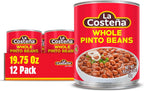 La Costeña Whole Pinto Beans - Ready-to-Eat Canned Pinto Beans for Mexican Food, Vegetarian Chili Ingredients, Bean Dip, Bean Burger, Burrito & Vegan Protein Salad - 19.75 oz, 12 Pack Canned Food