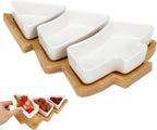 DOITOOL Christmas Serving Dish Ceramic Christmas Tree Platter with Wooden Base Xmas Serving Tray for Appetizer Candy Dessert Nuts Fruit Snack 10.6 x 7.5 Inch