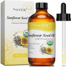 PHATOIL Organic Sunflower Seed Oil for Skin 118 ml (4 fl.oz), USDA Certified Organic, Cold Pressed Sunflower Oil in Glass Bottle for Hair, Body Moisturizer, Carrier Oil for DIY, Massage