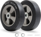 GICOOL 8" x 2" Flat-Free Solid Rubber Tire and Wheel with Ball Bearings and 5/8" Axle Bore Hole, 2" Offset Hub, For Hand Truck Dolly Trolley Garden Wagon Cart Generator Replacement Tire, 2 Pack