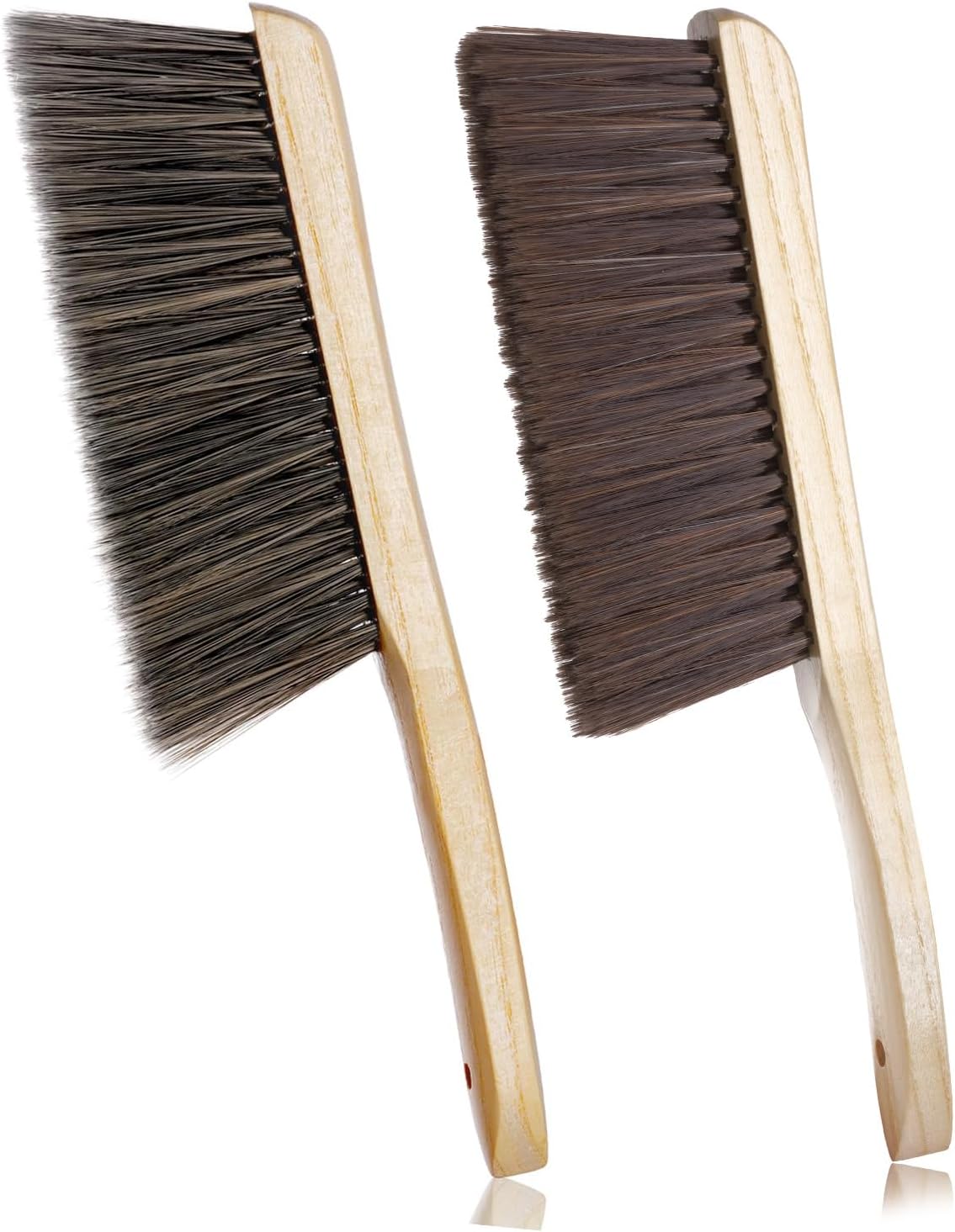 Rbenxia 2 Pieces Wooden Handle Bench Brushes Horse Hair Brushes Soft Bristles Dust Brush Household Cleaning Brushes for Fireplace, Sofa, Furniture, Workshop Woodworking (Gray+Beige)