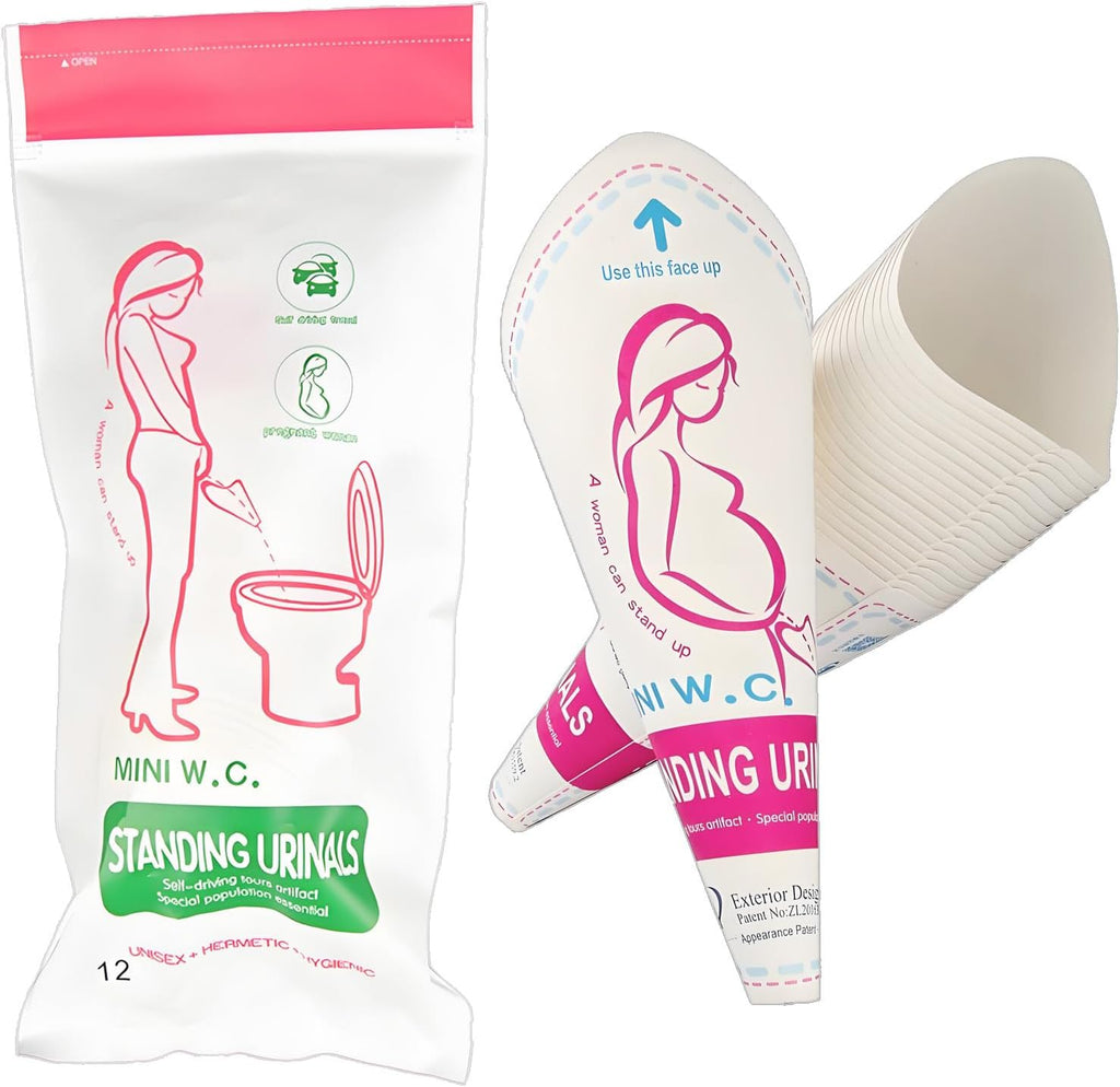 12Pcs Disposable Female Urination Device, Portable Girl Urinal Funnel Women Outside Pee Cup Standing Pee Disposable Cup Female Urinal Waterproof Paper for Hiking Camping Outdoor