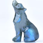 2.1 Inch Labradorite Wolf Crystal Statue，Birthday Present Healing Crystal Decor，Wolf Totem Figurines Stone Energy Gemstones, in Bedroom Office Christmas Meditation Gifts for Men Women