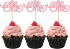 Ephlyn 24Pcs Happy Valentine's Day One Cupcake Toppers Glitter Heart Valentines Day 1st Birthday Cupcake Picks for Baby Shower Birthday Party Cake Decorations Supplies Pink
