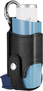 MEDMAX Asthma Inhaler Holder PU Leather Protective Travel Handy Mini Holster, Lightweight Carrying Case with Carabiner Clip, Inhaler Not Included (Case Only), Black