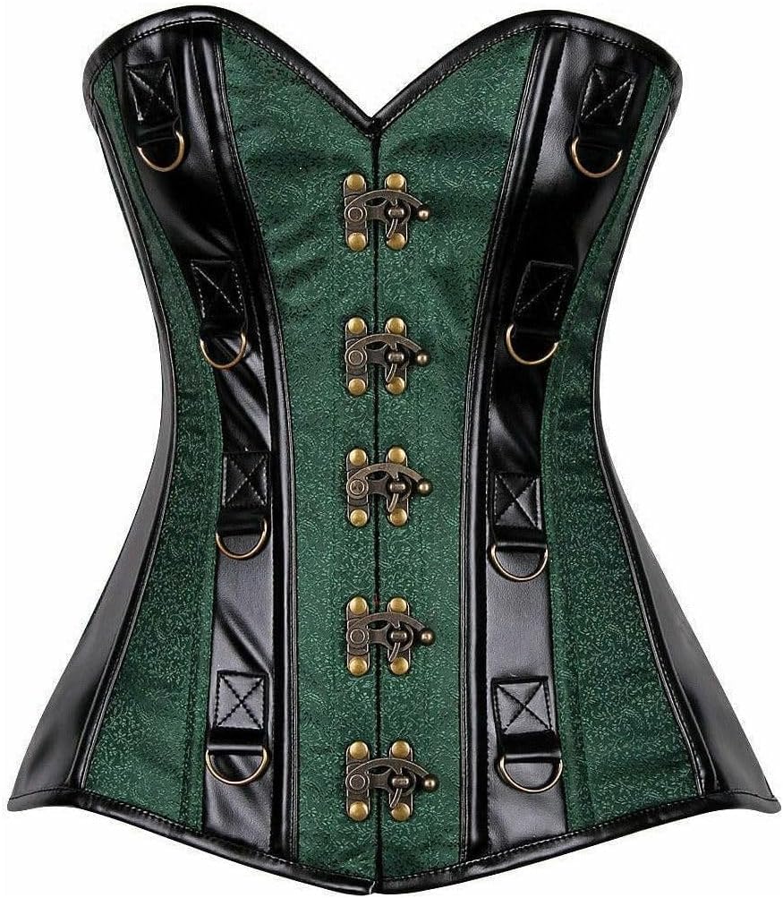 Daisy Corsets Top Drawer Brocade & Faux Leather Steel Boned Corset Underwear