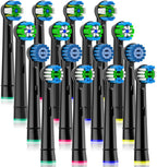 Qitizu Replacement Heads Compatible with Oral B Braun Electric Toothbrush, Replacement Toothbrush Heads Fit for Oral-b Pro 1000/7500/3000/7000/8000/500, 16 Packs (Black)