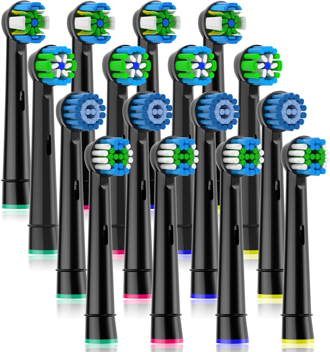 Qitizu Replacement Heads Compatible with Oral B Braun Electric Toothbrush, Replacement Toothbrush Heads Fit for Oral-b Pro 1000/7500/3000/7000/8000/500, 16 Packs (Black)