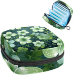 Sanitary Napkin Storage Bag for Feminine Pads, First Period Kit for Women, Happy St Patrick's Day Four Leaf Clover Portable Menstrual Period Sanitary Pouch