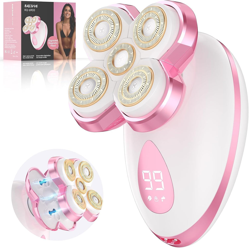 Electric Razors for Women - Upgraded Magnetic Electric Shaver for Women, Cordless Painless Hair Remover for Legs Bikini Face, Lady Trimmer for Sensitive Skin, Detachable and Waterproof, Pink