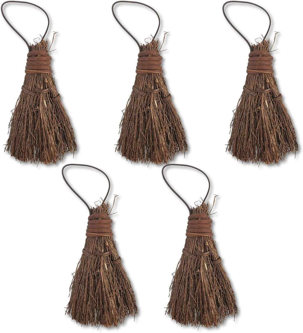 Scented Pumpkin Spice Mini Brooms - 3 Inch Rustic Heather Brooms with Rope Loop for Easy Hanging - Farmhouse Kitchen Accent, Witchy Halloween Décor, Cozy Holiday Home Decoration - 5 Pack