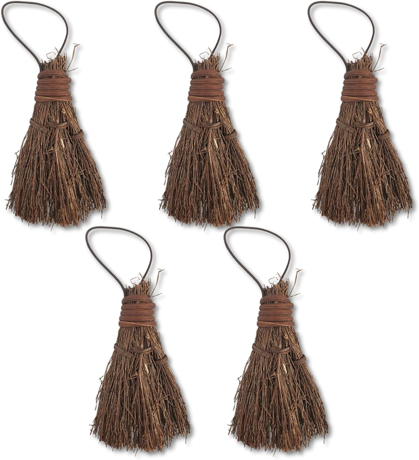 Scented Pumpkin Spice Mini Brooms - 3 Inch Rustic Heather Brooms with Rope Loop for Easy Hanging - Farmhouse Kitchen Accent, Witchy Halloween Décor, Cozy Holiday Home Decoration - 5 Pack