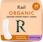 Rael Panty Liners for Women, Organic Cotton Cover - Daily Pantiliners, Light Absorbency, Unscented, Chlorine Free (Extra Long, 60 Count)