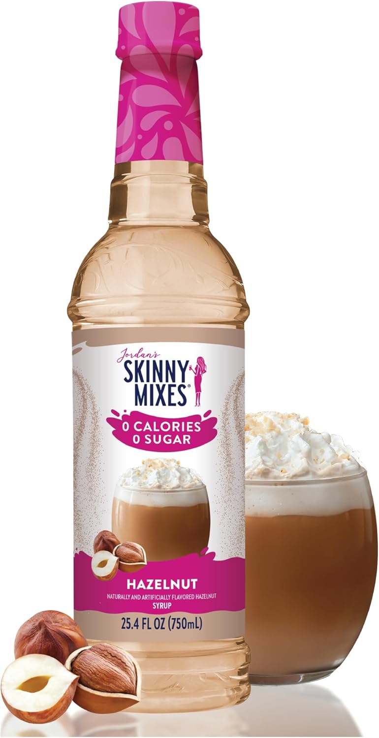 Jordan's Skinny Mixes Sugar Free Coffee Syrup, Hazelnut Coffee Flavoring Syrup, Zero Calorie Drink Mix, Lattes, Baking, Protein Shake or Cocktail, Dairy & Gluten Free, Kosher, 25.4 Fl Oz