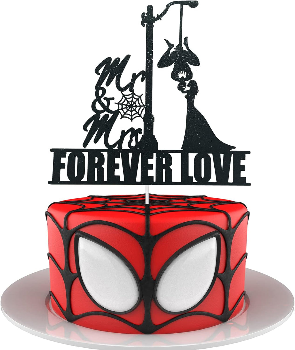 Funny Wedding Cake Topper,Bride and Groom Silhouette Cake Topper,Couple Cake Decoration,Super Hero Theme Wedding Cake Ornament