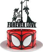 Funny Wedding Cake Topper,Bride and Groom Silhouette Cake Topper,Couple Cake Decoration,Super Hero Theme Wedding Cake Ornament