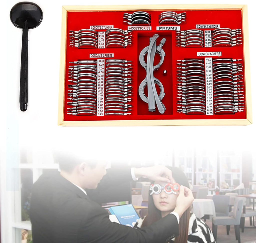 144pcs Optical Trial Lens Set Kit,Professional Optometry Equipment with Optometry Test Trial Frame and Metal Rim for Opticians
