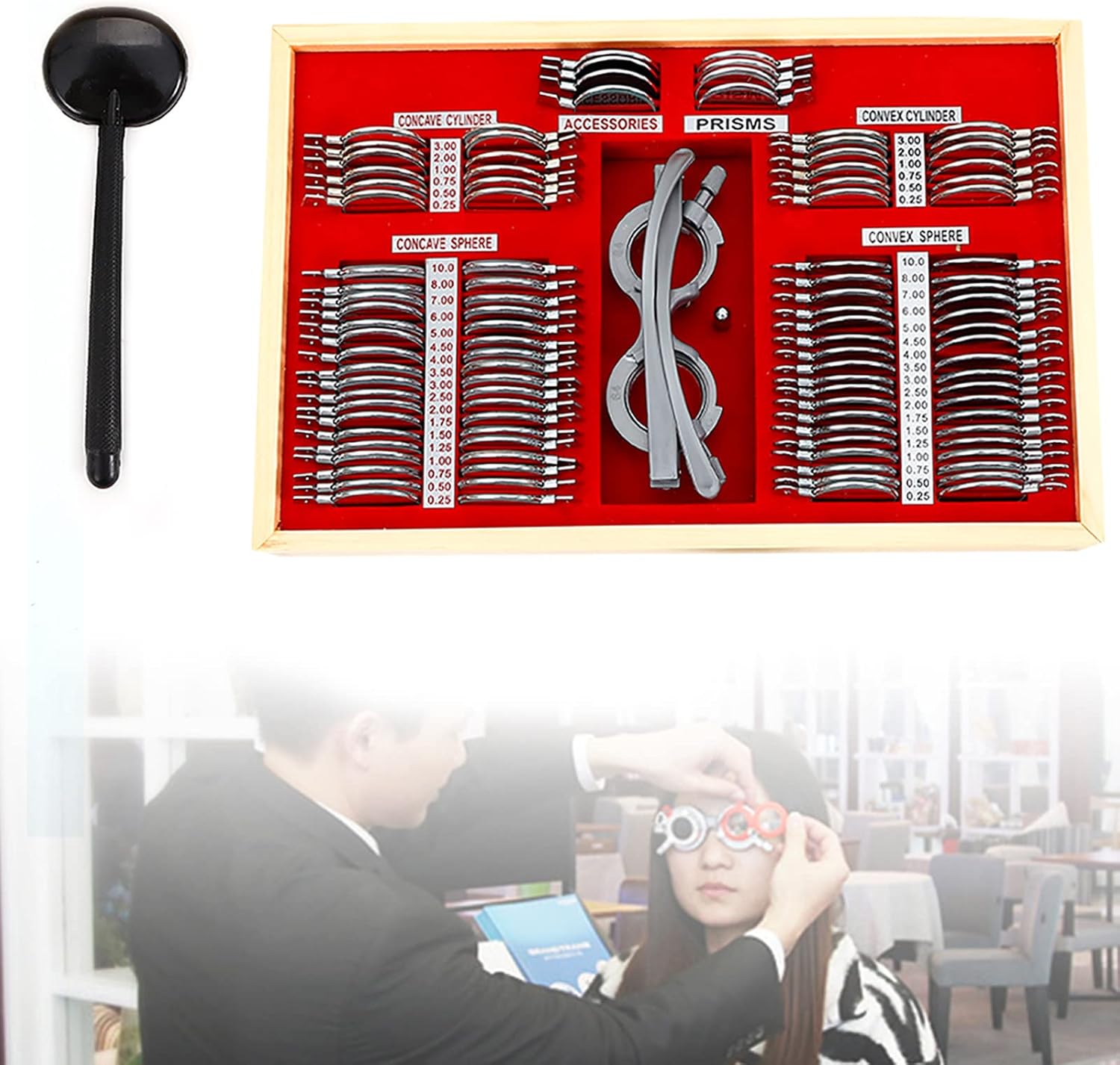 144pcs Optical Trial Lens Set Kit,Professional Optometry Equipment with Optometry Test Trial Frame and Metal Rim for Opticians