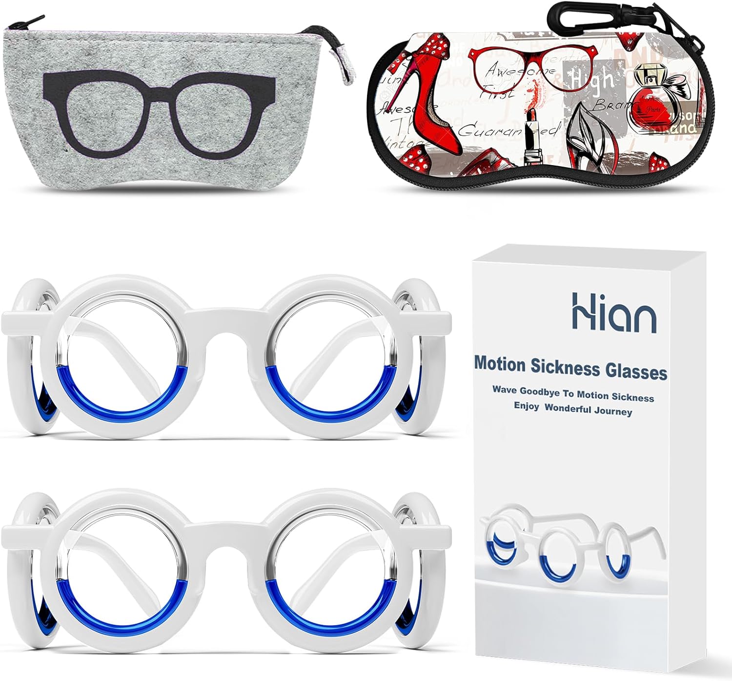 Hion Motion Sickness Glasses Relieve Carsickness Airsickness Seasickness,Ultra-Light Portable Nausea Vertigo Glasses, No Lens Liquid for Adults or Kids(2Pairs)