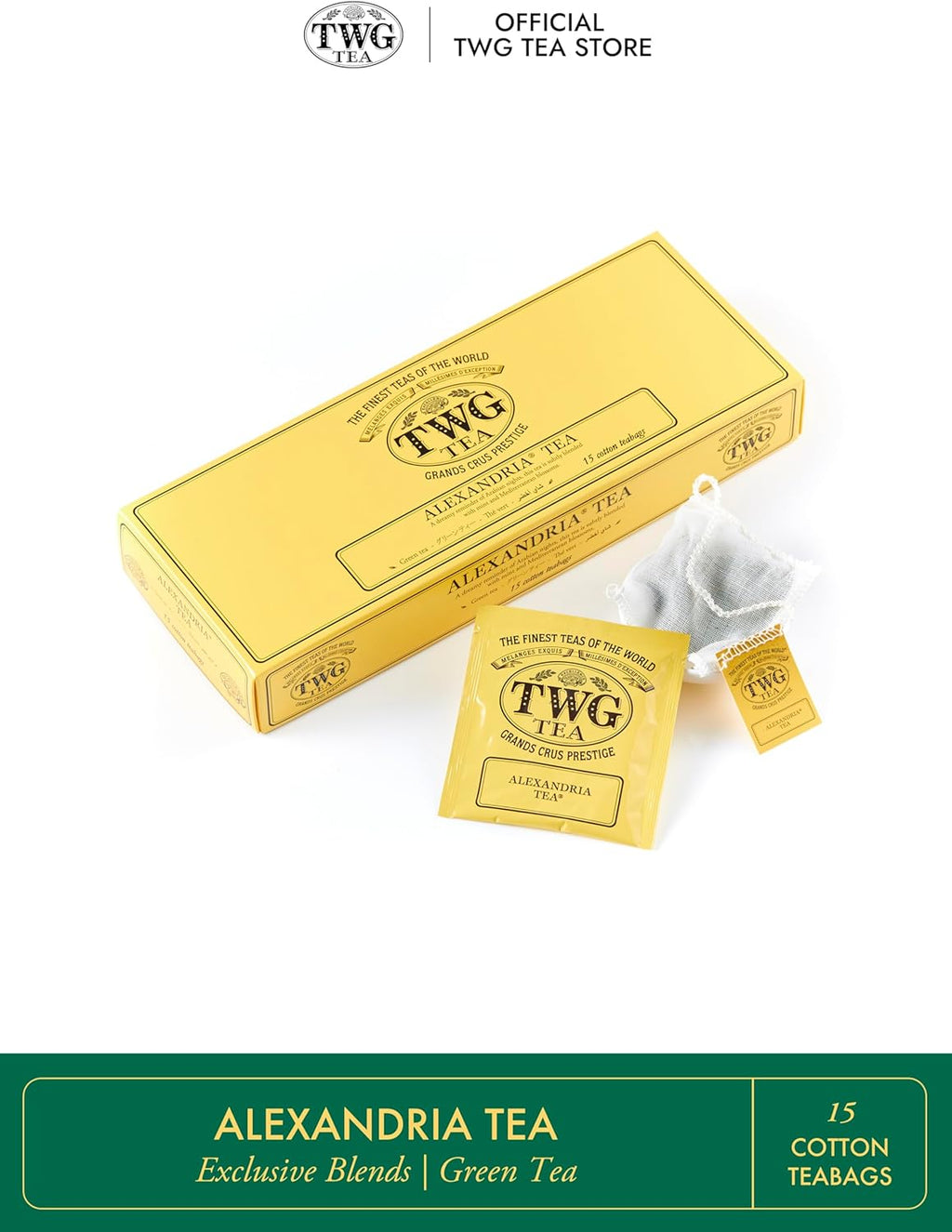 TWG Tea | Alexandria Tea | Green Tea | Mint & Corn Flowers | 15 Hand Sewn Cotton Teabags | Gift Set