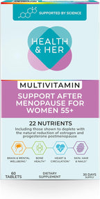 Health & Her Multivitamin Support After Menopause for Women 55+ - Supplements for Women - Nutrition and Wellbeing Support - 1 Month Supply, 60 Tablets - Vegan & Gluten Free