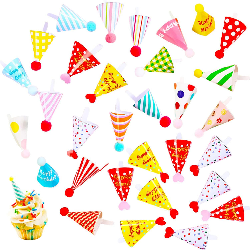 Set of 116,Mini Birthday Hats Cake Toppers Mix Birthday Hats Cupcake Topper Pick DIY Cake Dessert Decoration for Baby Shower Cake Supplies