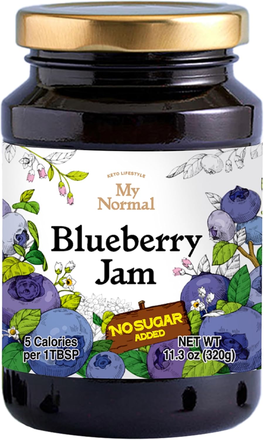 My Normal No Sugar Blueberry Jam Diabetic-Friendly, Blueberry 55% Fruit Jelly with Allulose, Keto & Zero Sugar Jam - Only 4 Ingredients, No Artificial Additives (320g, 11.28 oz)