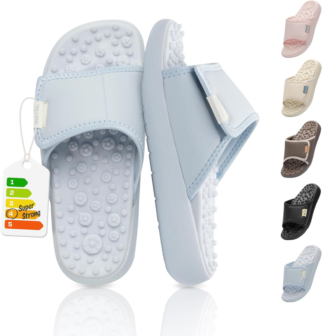 BALLOP Mamuring Acupressure Massage Slippers for Women, Professional Level Intensity, Slide Sandals with 1700 Nodes, Brown, Arch Support, Lightweight, Reflexology Recovery Slides