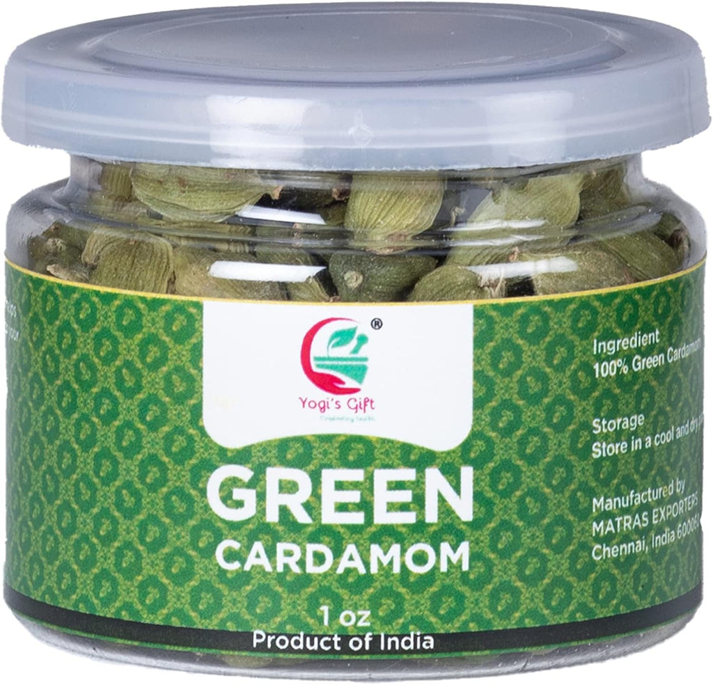Indian GREEN CARDAMOM Pods Whole | 1 oz | Flavourful Indian Spice | Semillas de Cardamomo | by Yogi's Gift