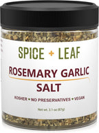 Premium Rosemary Garlic Salt by Spice + Leaf - Vegan Kosher and No Preservatives Spice Blend Used to Make Roasted Potatoes, Brussel Sprouts, Vegetables, Meat, Garlic Bread or Dip, 3.1 oz