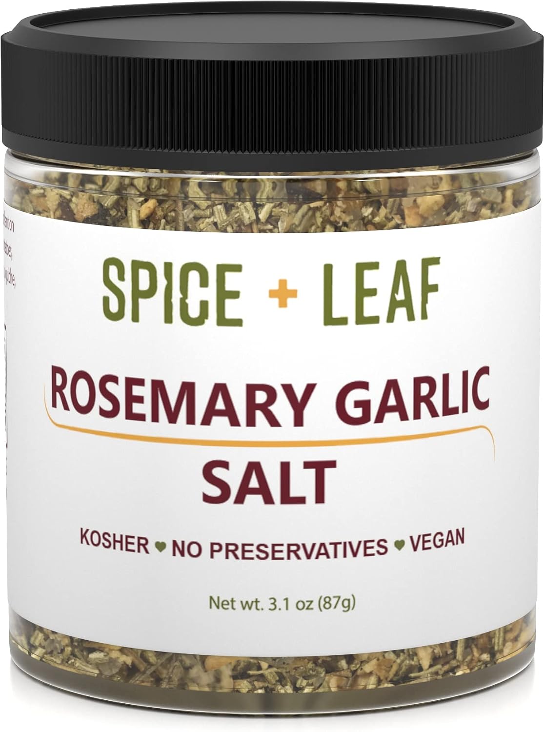 Premium Rosemary Garlic Salt by Spice + Leaf - Vegan Kosher and No Preservatives Spice Blend Used to Make Roasted Potatoes, Brussel Sprouts, Vegetables, Meat, Garlic Bread or Dip, 3.1 oz