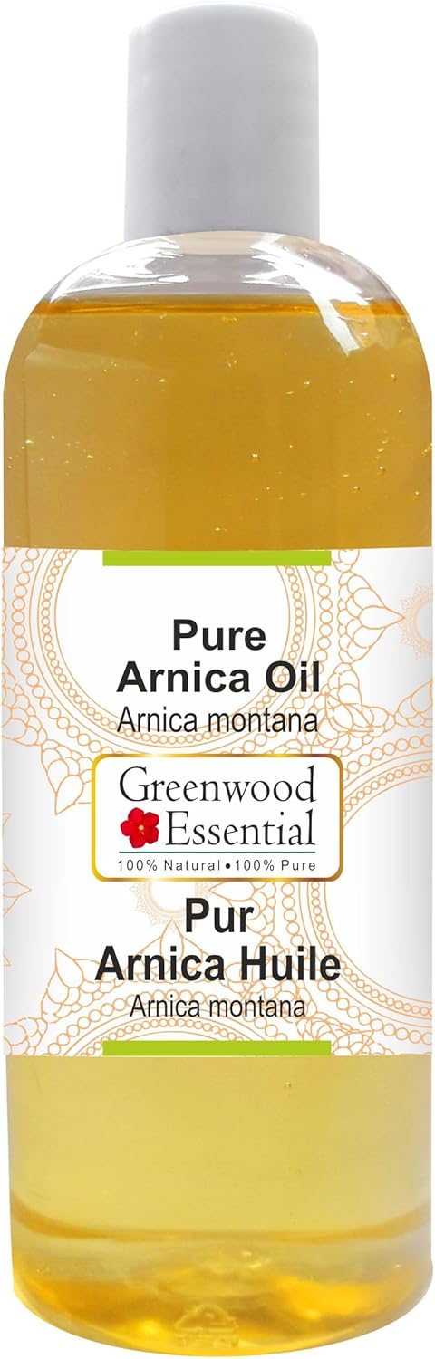 Greenwood Essential Arnica Oil (Arnica montana) | Infused | Pure | Non-Sticky | Lightweight | For Massage Preparations | Natural | Ayurvedic | For Men & Women | All Skin Types | 200ml (6.76 oz)
