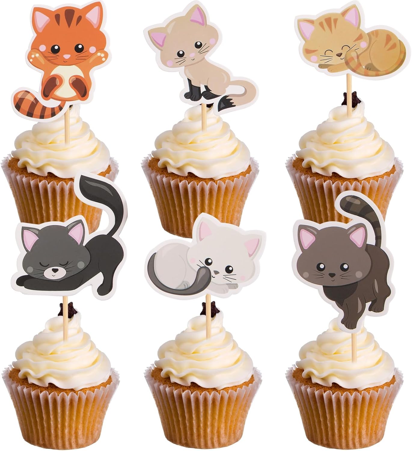 12Pcs Cat Cupcake Toppers - Cute Kitten Cake Decorations Party Cake Toppers for Cats Themed Birthday Parties Supplies,Baby Showers,Cat Lovers Gatherings