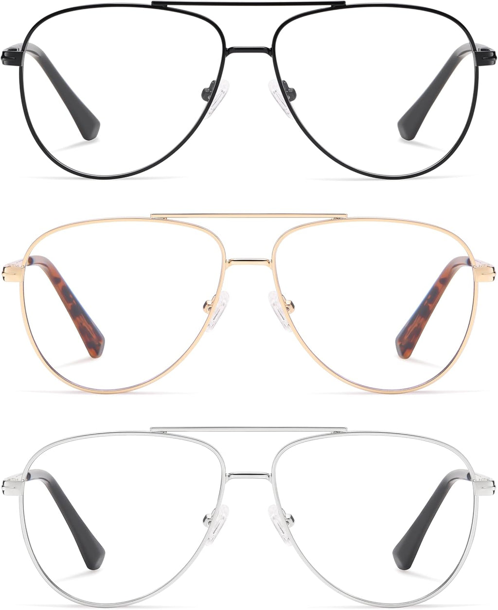 AMOMOMA Trendy Aviator Reading Glasses for Women,Men Blue Light Blocking Computer Readers Retro Metal Frame AM6162