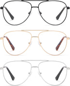 AMOMOMA Trendy Aviator Reading Glasses for Women,Men Blue Light Blocking Computer Readers Retro Metal Frame AM6162