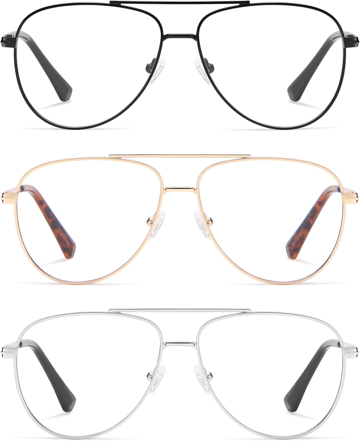 AMOMOMA Trendy Aviator Reading Glasses for Women,Men Blue Light Blocking Computer Readers Retro Metal Frame AM6162