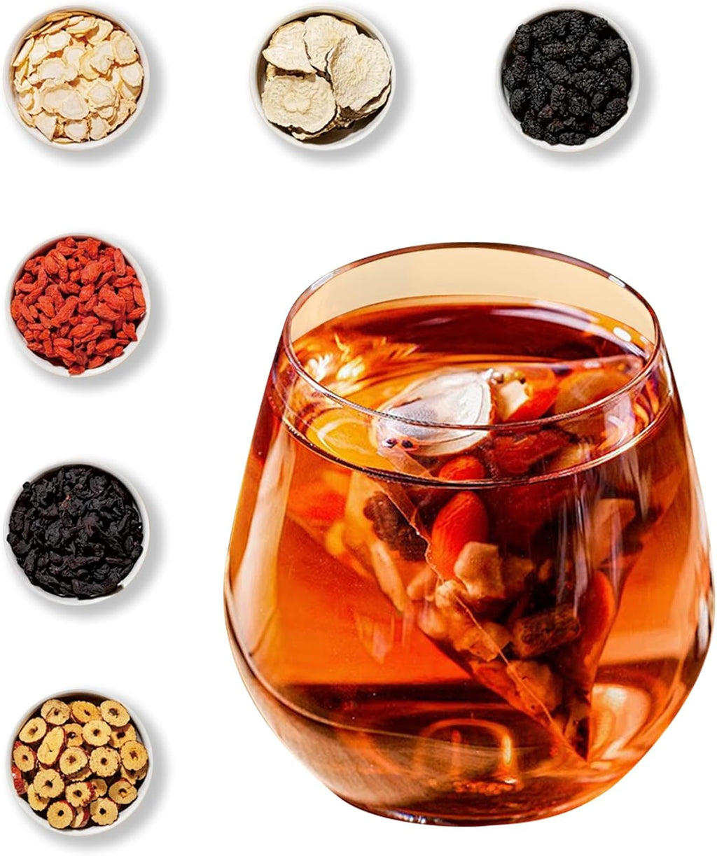 MSFOOT 6-IN-1 Ginseng Herbal Treasures Tea Bags Kidney Tea- with Goji Berry, Maca, Jujube & Mulberry & Huangjing - Energy & Vitality Support - 25 Count Resealable Bag, No Sugar, No Artificial Flavors Chinese Herbal Ginseng Blend Tea (Caffeine-Free)