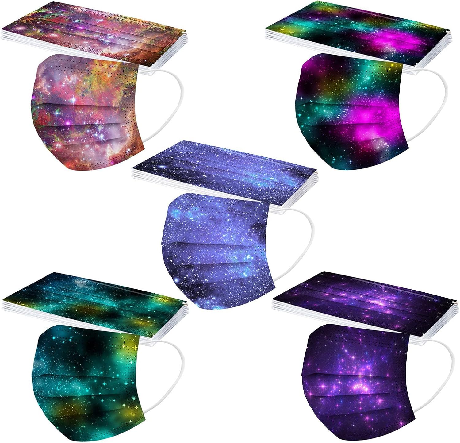 50Pack Starry Sky Print Face Masks for Women Starry Night Disposable Holiday Adult Tie Dye Breathable Thick 3-Layers