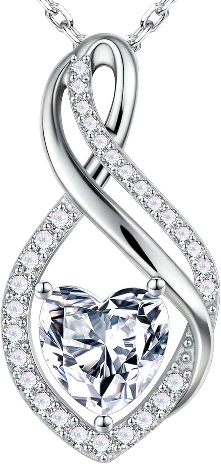 MOOSEA Mothers Day Gifts for Wife Infinity Moissanite Necklace, 1-3CT 925 Sterling Silver with Rhodium Plating Anniversary Birthday Gifts for Women Mom Her Moissanite Heart Pendant Jewelry Gift
