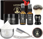 Mens Shaving Kit, Include Straight Razor, Sandalwood Shaving Soap & Cream, After Shave Balm, Pre-Shave Oil, Brush & Bowl – Christmas Gifts for Men Him Secret Santa Gift Set Stocking Stuffers
