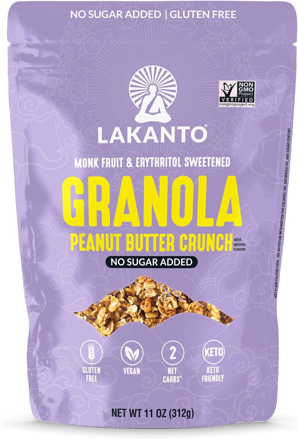 Lakanto Peanut Butter Crunch Granola - Quick Breakfast Cereal, Monk Fruit Sweetner and Erythritol, No Sugar Added, Vegan, Gluten Free, Grain Free, Keto Diet Friendly, 2g Net Carbs - Peanut Butter 11 oz